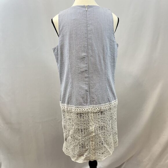 London Times sleeveless seersucker embroidered lace blue dress 10P - Picture 5 of 7